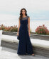 Women's Embellished Illusion-Yoke Ruffled Gown