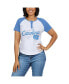 Women's White Distressed North Carolina Tar Heels Baseball Logo Raglan Henley T-shirt