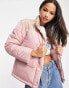 Фото #1 товара Wednesday's Girl high neck puffer jacket in pink contrast