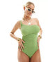 Ivory Rose Fuller Bust knot crinkle one shoulder swimsuit in apple green