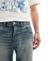 Фото #8 товара ASOS DESIGN tapered fit jeans with panelling in a vintage tint dark blue - TURQUOISE