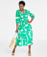 Фото #1 товара Women's Cotton Surplice-Neck 3/4-Sleeve Midi Dress, Created for Macy's