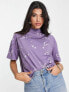 ASOS DESIGN boxy high neck tee in daisy embroidery in lilac
