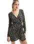 Фото #1 товара Mango wrap front leopard mini dress in black