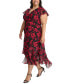 ფოტო #5 პროდუქტის Plus Size Printed V-Neck Flutter-Sleeve Dress