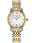 ფოტო #1 პროდუქტის Women's Swiss Slimline Diamond (1/20 ct. t.w.) Two-Tone Stainless Steel Bracelet Watch 30mm