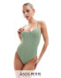 Фото #1 товара ASOS DESIGN Petite Amy crinkle skinny strap swimsuit in sage green