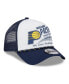 Фото #2 товара Men's White, Navy Indiana Pacers 2024 NBA All-Star Game Burnout Print A-Frame 9FORTY Trucker Hat