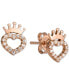 ფოტო #2 პროდუქტის Children's Cubic Zirconia Heart & Crown Stud Earrings in 14k Rose Gold