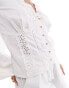 Фото #2 товара ASOS DESIGN Petite lace insert button down top in white