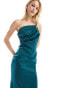 In The Style Tall satin one shoulder strappy midi dress in emerald