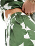 Style Cheat satin wide leg trousers in green print co-ord