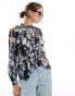 Фото #1 товара Mango floral tie neck blouse in black