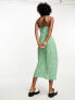 ONLY button down side midi dress in green micro leo print