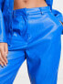 Pieces – Kunstleder-Hose in Blau mit hohem Bund, Kombiteil