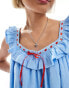 Neon Rose bow detail cami mini smock dress in baby blue BLAU, XL - EU 44 - фото #2