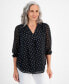 ფოტო #1 პროდუქტის Petite V-Neck 3/4-Sleeves Printed Kelly Blouse