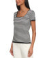 ფოტო #1 პროდუქტის Women's Striped Square-Neck Short-Sleeve Sweater