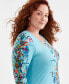 Plus Size Floral-Print Scoop-Neck Top, Created for Macy's Etched Glass Combo, 1X - фото #3