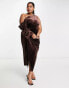 Фото #4 товара ASOS DESIGN Curve velvet one shoulder draped midi pencil dress in rust