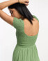 ASOS DESIGN scoop neck cap sleeve crinkle shirred mini dress in light khaki Хеллес цвета Хаки, 40 - фото #2