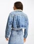 ASOS DESIGN cropped denim borg jacket in midwash blue