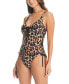 Фото #3 товара Women's Lace-Up Cheetah Print Swimsuit, Created for Macy's