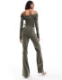 Фото #4 товара ASOS DESIGN Tall tailored bardot with belt jumpsuit in khaki