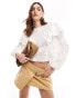 Фото #1 товара & Other Stories floral applique blouse with puff sleeves and ruffle detail in off-white