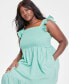 Фото #2 товара Plus Size Woven Solid Smocked Ruffled Midi Dress, Created for Macy's