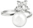Фото #1 товара Серебряное кольцо с правильным жемчугом и прозрачными кристаллами JL0322