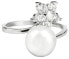 Silver ring with right pearl and clear crystals JL0322