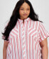 Фото #3 товара Plus Size Cotton Dobby Stripe Camp Shirt