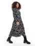 Фото #1 товара Pieces tie waist midi shirt dress in black & white zebra print