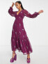 ASOS DESIGN Petite button through embroidered maxi tea dress in wine