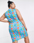 Daisy Street Plus mini dress with ring bust detail in bright retro floral Blaues Retro-Blumenmuster, EU 48 Plus - фото #2