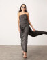 ASOS EDITION tailored asymmetric neck bandeau maxi dress with train in charcoal grey Черный, 42 - фото #1