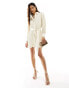 Фото #4 товара In The Style belted plisse shirt dress in cream