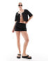 SNDYS cotton side split mini skirt co-ord in black