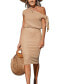 ფოტო #1 პროდუქტის Women's Khaki Waffle Knit Off-Shoulder Midi Cover Up Dress