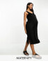 Фото #2 товара Mamalicious Maternity satin midi dress in black