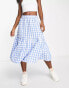 Фото #6 товара Monki seersucker ruffle midi skirt in blue and white gingham