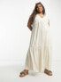 ASOS DESIGN Curve crinkle trapeze maxi sundress in natural