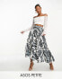 Фото #1 товара ASOS DESIGN Petite satin pleated midi skirt in mono zebra print