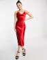 Фото #1 товара Rare London satin midi dress with strap details in red