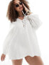 Esmee Plus oversized tie detail smock beach mini dress in white