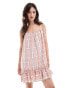 COLLUSION drop hem mini dress in blush check