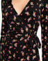 Фото #8 товара ASOS DESIGN long sleeve collared mini wrap dress in black ditsy print