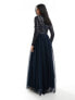 Фото #6 товара Maya Petite Bridesmaid long sleeve maxi tulle dress with tonal delicate sequin in navy