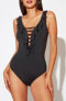 Фото #1 товара Bleu Rod Beattie Womens Lace-Down One-Piece Swimsuit Black Size 12